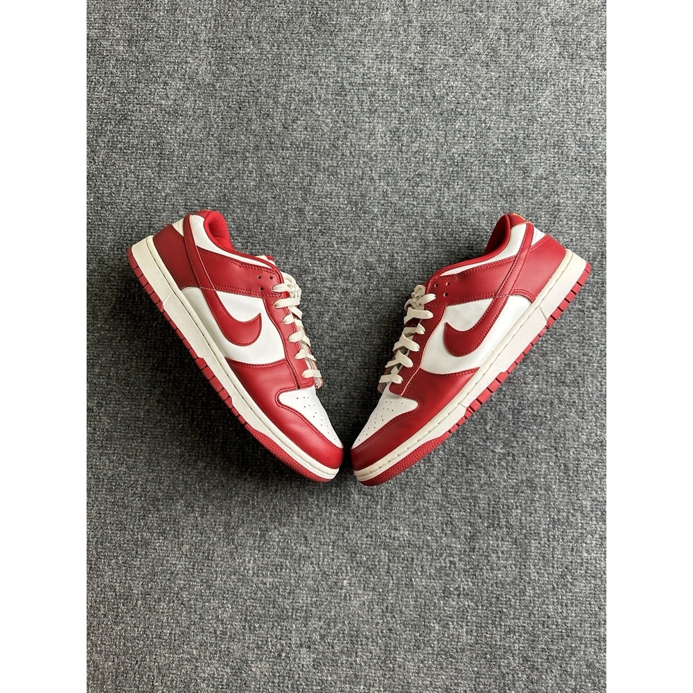 Mens Nike Dunk Low Retro Red White Leather Sneakers, Size 12